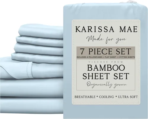 Miniatura 12 de KARISSA MAE Juego de sábanas tamaño individual de viscosa de bambú refrescante, 100% cultivadas orgánicamente, bolsillo profundo de 18 pulgadas