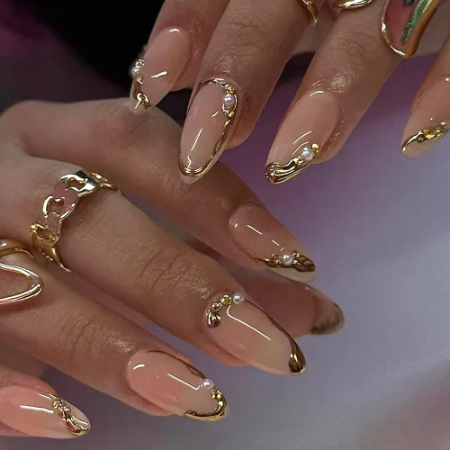 Miniatura 38 de 24 uñas postizas a presión de punta francesa, uñas acrílicas medianas falsas/falsas con diamantes de imitación de flores, diseños de punta francesa