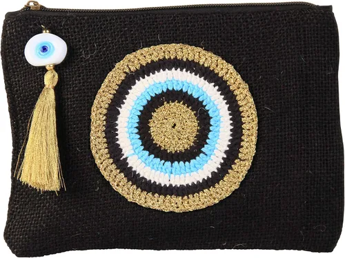 Malvado de yute pequeño bolso de mano de yutebolsa bolsa de playa negro-oro bolsa de regalo con cremallera bolsa de regalo con borla, Negro -