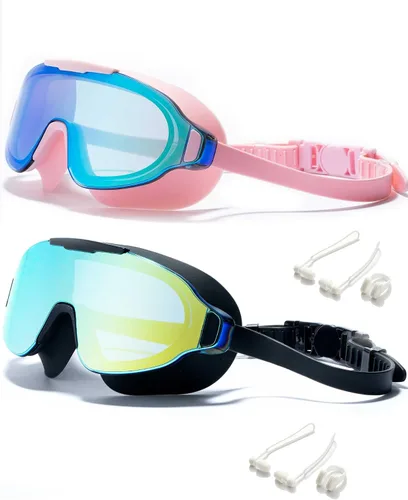 Miniatura 19 de Gafas de natación, gran angular antivaho y a prueba de fugas UV, gafas de natación de moda para hombres y mujeres Espejo deslumbrante blanco