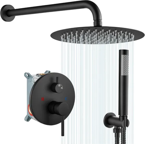 Miniatura 10 de gotonovo Sistema de ducha con cabezal de ducha de lluvia redondo de 10 pulgadas montado en la pared, conjunto de grifería de ducha de alta presión