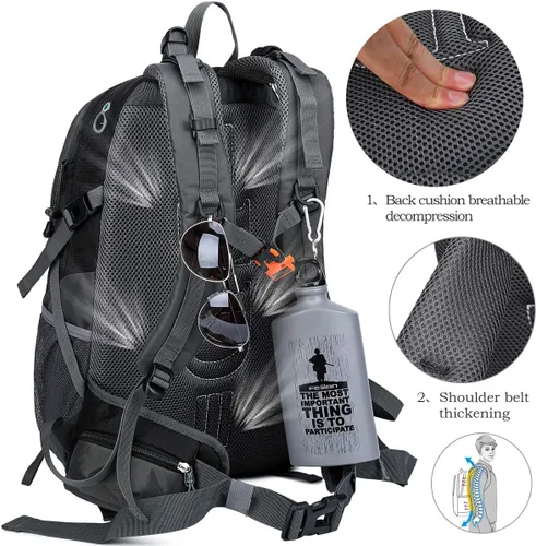 Miniatura 4 de Fengdong Mochila de viaje impermeable y ligera para senderismo, acampadas, de 40 L, para hombres y mujeres a2-Negro