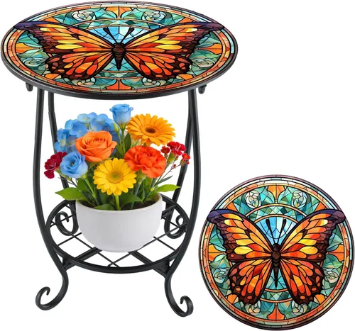 Miniatura 32 de Cinnvoice Mesa auxiliar redonda para exteriores, mosaico pequeño, decoración de patio, planta interior, mesa de té para patio, porche, jardín, sala