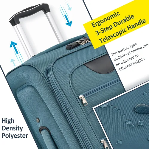 Miniatura 7 de Voohek Softside - Juego de 3 piezas expandible para maleta, equipaje ligero y ligero, Verde, Softside - Maleta extensible de 3 piezas, maleta