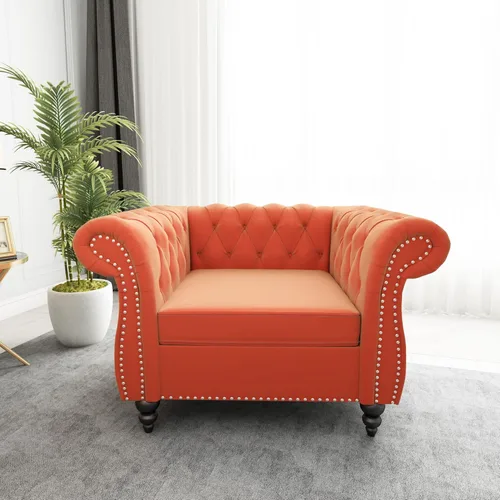 Miniatura 11 de ORRD - Sofá Chesterfield de Terciopelo, Sofá Moderno de Terciopelo con 3 Asientos con Brazos Enrollados y Clavos para Sala de Estar, Dormitorio