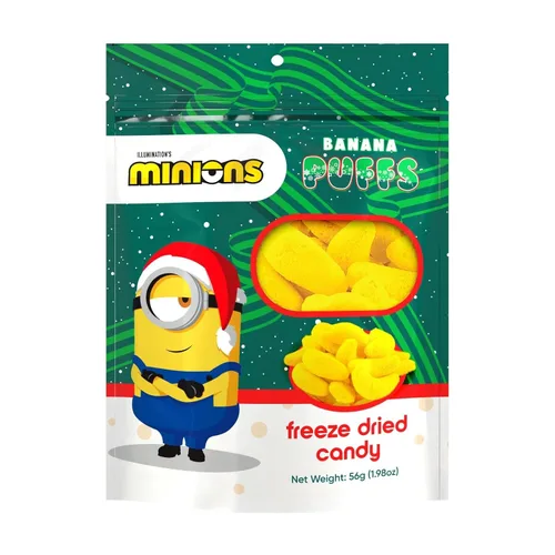 Minions - Puffs de caramelo liofilizado de Navidad por Bubblegum Kids | Relleno de calcetines, dulces de vacaciones, recuerdos de fiesta, sabor