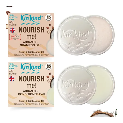 Miniatura 21 de KinKind NOURISH me! Set de barra de champú y acondicionador Barras de champú y acondicionador de aceite de argán y aceite de coco para hidratación