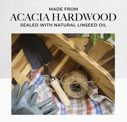 Miniatura 5 de Avera Products Maceta ovalada de barril de madera, maceta de 15 x 8.5 x 8 pulgadas Maceta interior o exterior Barril de madera de acacia