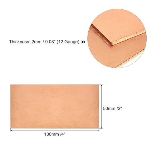 Miniatura 2 de uxcell Hoja de cobre puro, 4 "x 2" x 0.08" 12 Gauge T2 Placa de metal de cobre para manualidades, reparaciones eléctricas, industria
