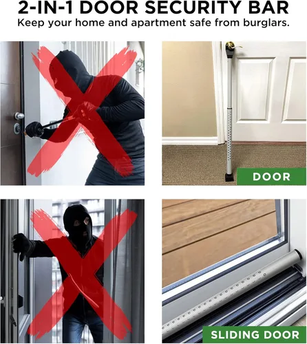 Miniatura 5 de Barra de seguridad para puerta corredera, bloqueo de puerta 2 en 1 ajustable, tope de puerta de seguridad – 40 ajustes diferentes, por Guard Dog
