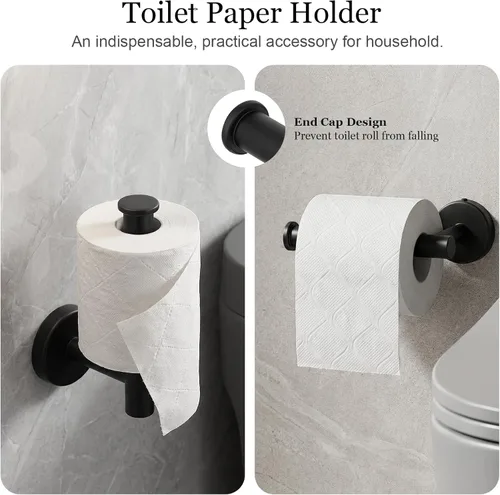 Miniatura 5 de Juego de 10 accesorios de baño negro mate, juego de toallas de baño ajustables de 14.5-24 pulgadas, juego de accesorios de baño de acero inoxidable