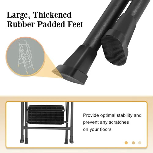 Miniatura 4 de Escalera de 3 escalones con pasamanos de seguridad, taburete plegable resistente con pedales anchos antideslizantes y pies, capacidad de 500 libras