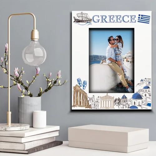 Miniatura 3 de ELLA BUSTA - Marco de fotos Grecia para boda, compromiso, luna de miel, vacaciones en Grecia, símbolos de diseño con estampado UV (vertical de 5 x 7)