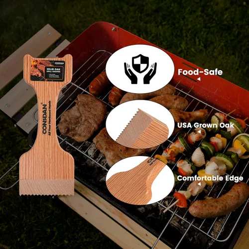 Miniatura 4 de CONSDAN Raspador de parrilla de madera, cepillo de madera de roble soild, raspador de parrilla para parrilla al aire libre, raspador de parrilla sin