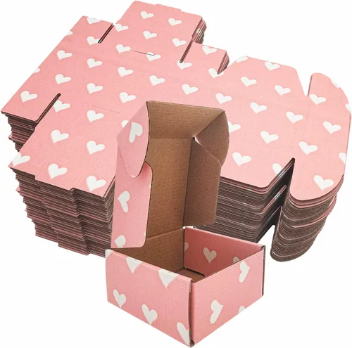 Miniatura 7 de Paquete de 25 cajas de envío con corazones rosas para bebé, cajas de cartón corrugado de kraft reciclables de 4 x 4 x 2 pulgadas, cajas de embalaje