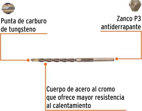 Miniatura 2 de TRUPER BCT-3/16X4-B Brocas para mampostería, en ampolla. Vástago de 3/16" 3/16" 4" (102mm)