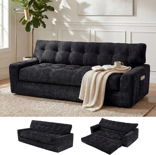 Miniatura 30 de MONVANE 55.5" Convertible Loveseat Sofa, 2-in-1 Boneless Sleeper Sofa Bed Futon Couch with Storage Pocket, Comfy Chenille Deep Seat Boneless Couch