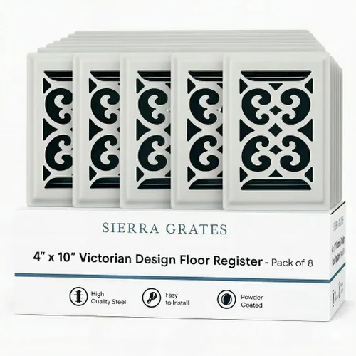 Miniatura 24 de Registro victoriano de piso de 4 x 10 pulgadas en acabado gris granito - Cubiertas de ventilación para piso del hogar - Cubiertas decorativas
