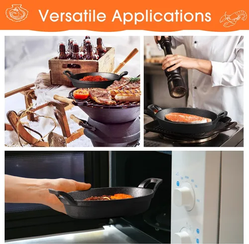 Miniatura 5 de Mifoci Paquete de 2 mini fajitas de hierro fundido, 8.5 x 6.1 pulgadas, sartén ovalada para carne, juego de moldes pequeños, cacerola negra