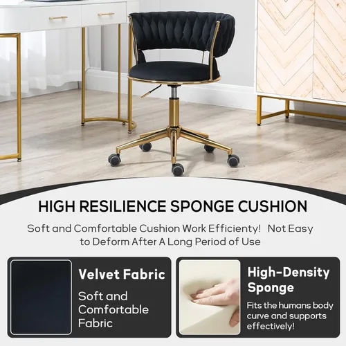 Miniatura 6 de NIOIIKIT Silla de Escritorio de Terciopelo con Respaldo Tejido a Mano, Silla de Tarea Giratoria 360° y Altura Ajustable, Silla de Maquillaje, Sillas