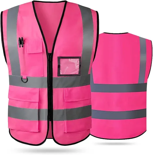 Miniatura 8 de Chaleco de seguridad reflectante de alta visibilidad para hombres y mujeres con bolsillos y cremallera frontal cumple con los estándares ANSI/ISEA