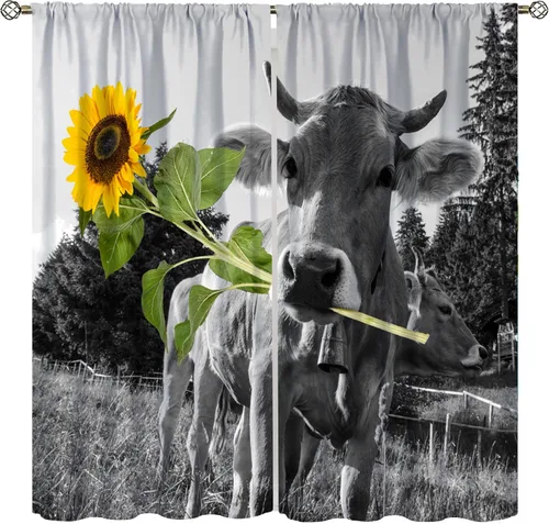 Miniatura 10 de Western Farms - Cortinas de ventana con estampado de vaca, color blanco y negro, para sala de estar, 42 x 45 pulgadas Estilo 4