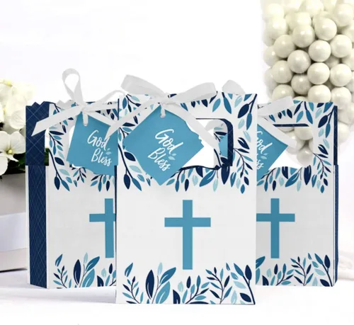Miniatura 2 de Big Dot of Happiness Blue Elegant Cross - Cajas de regalo para fiesta religiosa para niños, juego de 12