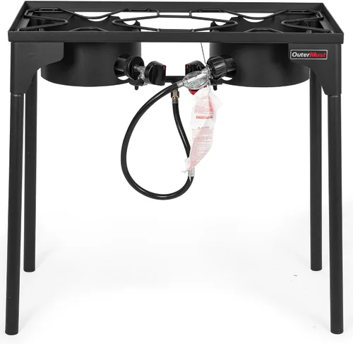 Miniatura 12 de OuterMust Quemador de propano para estufa de gas con regulador y agujeros trenzados de hierro fundido (individual) para cocinar al aire libre