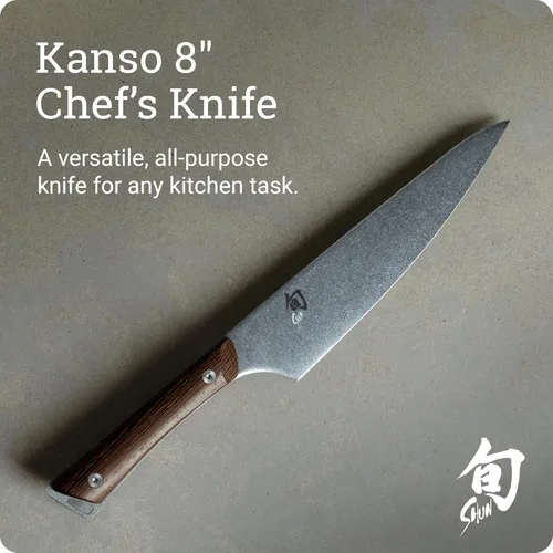 Miniatura 2 de Shun Kanso - Cuchillo de chef de 8 pulgadas, cuchillo de cocina japonés hecho a mano, hoja de acero inoxidable AUS10A, mango Tagayasan, herramienta