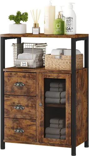 Miniatura 4 de Homeiju Gabinete de almacenamiento de piso de baño con 3 cajones extraíbles y 1 puerta, gabinete de almacenamiento industrial para cocina, sala