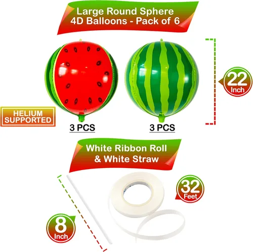 Miniatura 4 de KatchOn, Globos grandes de sandía – 22 pulgadas, paquete de 6 Globos de verano para decoraciones de cumpleaños de sandía Decoración de fiesta