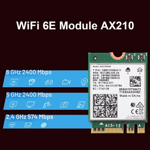 Miniatura 3 de WiFi 6E AX210 NGW Tarjeta inalámbrica M.2 2230/NGFF WiFi 6E módulo para portátil con Bluetooth 5.3, adaptador de chip WiFi AX210 Tri-Band de 5400