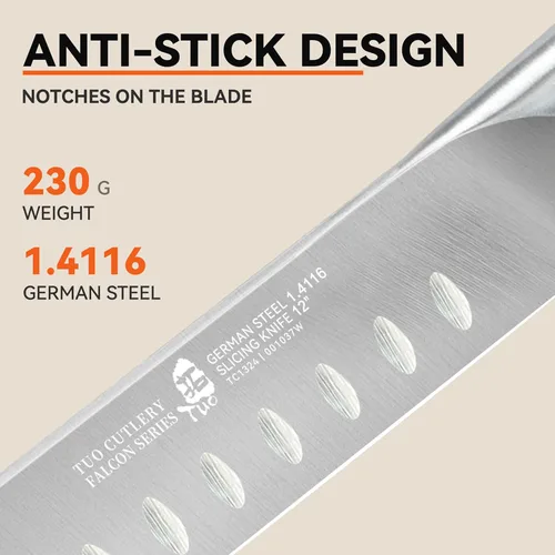 Miniatura 5 de TUO Cuchillo de trinchar, cuchillo de pechuga de 12 pulgadas para cortar carne ahumada, rebanar a través del asado, acero alemán de alto carbono