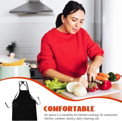 Miniatura 9 de Waterproof Canvas Chef Apron with Multiple Pockets, Thick Sturdy Cooking Work Apron for Men and Women, Suitable for Nail Salon, Kitchen, Restaurant