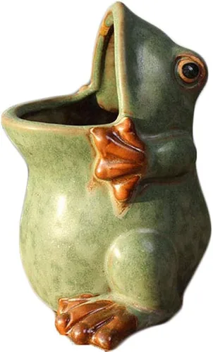 Maceta de cerámica con forma de rana para plantas bonsái, maceta para flores, maceta para suculentas, maceta multiusos, decoración de jardín al aire
