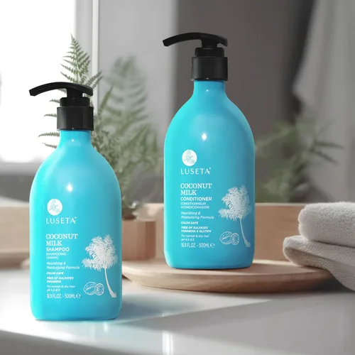 Miniatura 5 de L LUSETA Champú y acondicionador de leche de coco, nutritivo e hidratante para el cabello, sin sulfatos ni parabenos, queratina y seguro