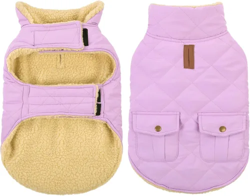 Miniatura 19 de Queenmore Abrigo de invierno para perro, chaqueta de vellón, ropa impermeable para perros para clima frío, acolchado de algodón grueso y cálido, Rosa