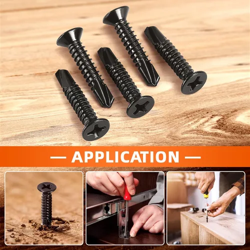 Miniatura 5 de Tornillos autorroscantes de cabeza plana #8 x 1-1/2" Tornillos de chapa metálica, acero inoxidable 410, acabado negro, 100