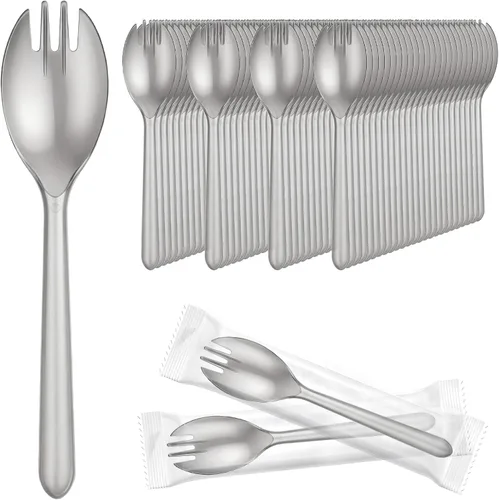 Miniatura 7 de EUSOAR Cucharas de tenedor de plástico, 100 tenedores desechables de 5.5 x 1.2 pulgadas, juego de utensilios pesados, cuchara de servir, helado