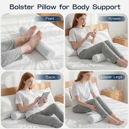Miniatura 6 de Almohada Cervical de Rollo, Almohadas de Soporte Cervical de Espuma Viscoelástica, Almohadas de Cuello Redondas, Almohadas Cilíndricas de Refuerzo