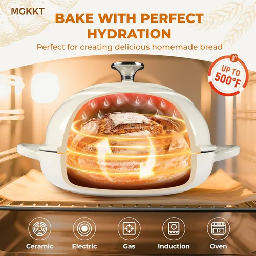 Miniatura 3 de MGKKT Horno holandés de hierro fundido esmaltado para hornear pan, horno de pan antiadherente de 5 cuartos de galón de masa madre con tapa, Cloche