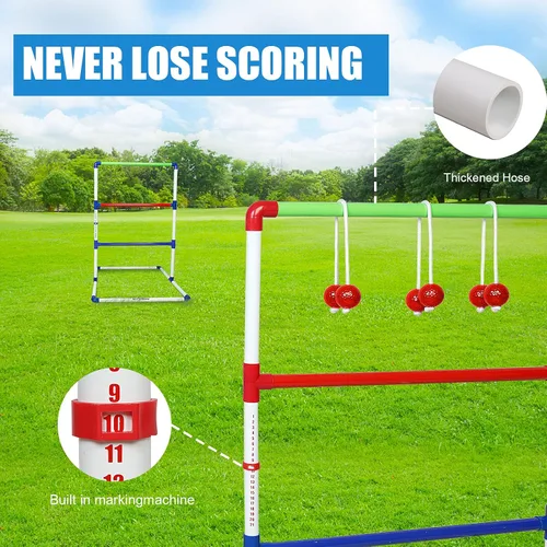 Miniatura 5 de WIn SPORTS Juego de lanzamiento de escalera para exteriores, juego de lanzamiento de pelota para interiores con 6 bolos pesados, funda de transporte