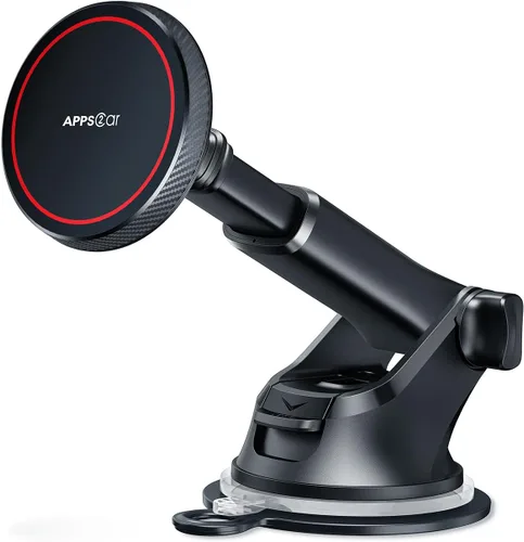APPS2Car Soporte de coche MagSafe para automóvil, tablero de instrumentos y parabrisas con brazo telescópico, soporte magnético para teléfono para