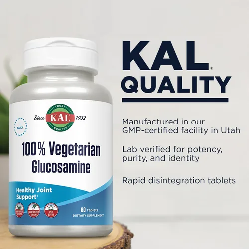 Miniatura 5 de KAL Glucosamina 100% vegetariana 1000 mg, suplemento de salud articular con HCl de glucosamina vegana, apoyo articular para comodidad y movilidad