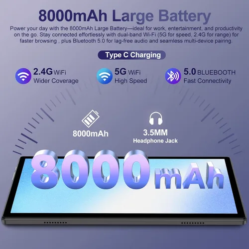 Miniatura 7 de Tablet Android 15 2025 con teclado Gemini AI, Tablets de electrónica de 30GB+128GB de ocho núcleos con pantalla IPS HD de 10 pulgadas, 8000mAh
