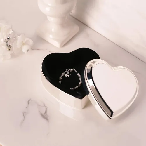 Miniatura 3 de Cherished Moments Joyero de corazón personalizado con cruz grabada personalizada y nombre para bautismo de bebé, regalo para niñas, tono plateado