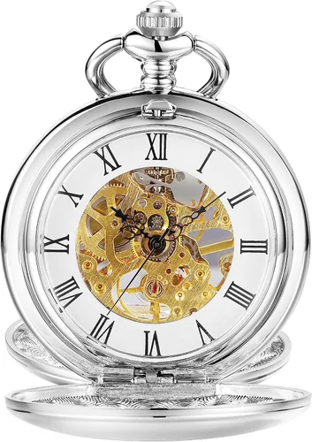 Miniatura 20 de ShoppeWatch Reloj de bolsillo para hombre con cadena Reloj de bolsillo vintage de cuerda a mano Reloj de bolsillo clásico con movimiento