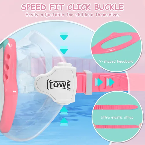Miniatura 6 de Gafas de natación para niños con cubierta de nariz para jóvenes de 8 a 15 años, antivaho HD Visión Gafas de piscina gafas de natación de agua Rosa
