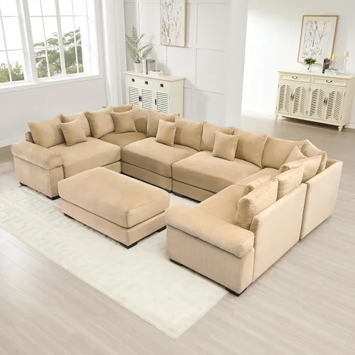 Miniatura 28 de Sofá modular de gran tamaño de 117.3 pulgadas, sofás modulares grandes de pana para sala de estar, sofás de 3 plazas, moderno juego de sofá de Blanco