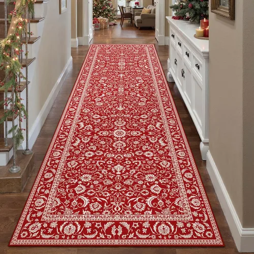 Miniatura 13 de HUGEAR 8x10 Alfombras lavables a máquina color marrón para pasillo, alfombra grande de área interior, alfombra de acento floral, alfombra de pelo